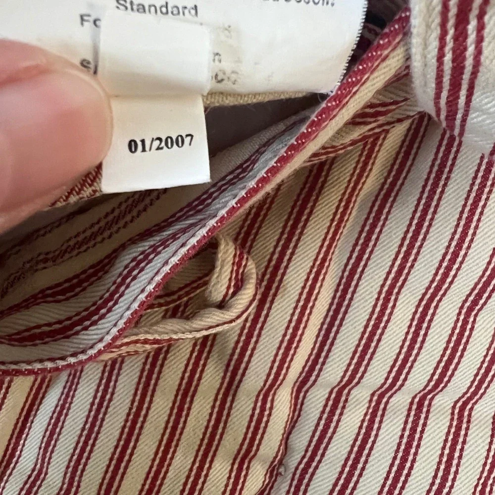 Pottery Barn Red‎ Ticking Stripe Quilted Standard Pillow Sham Cotton Tie Back